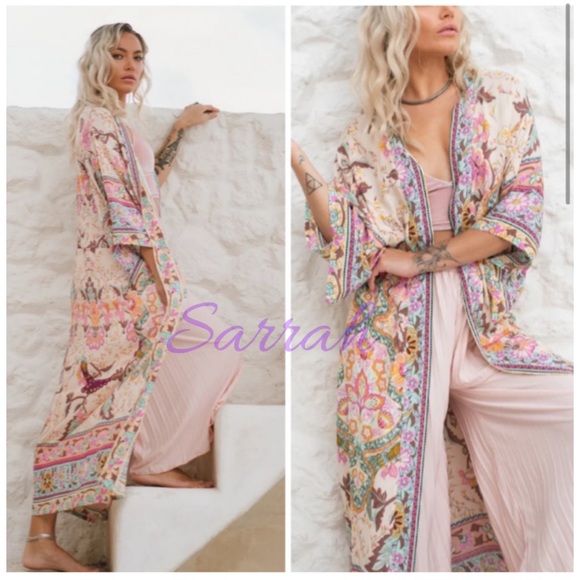 Last 1 New Bohemian Kimono Duster Jacket Robe Swim Cover Up Cardigan Duster - Picture 3 of 11